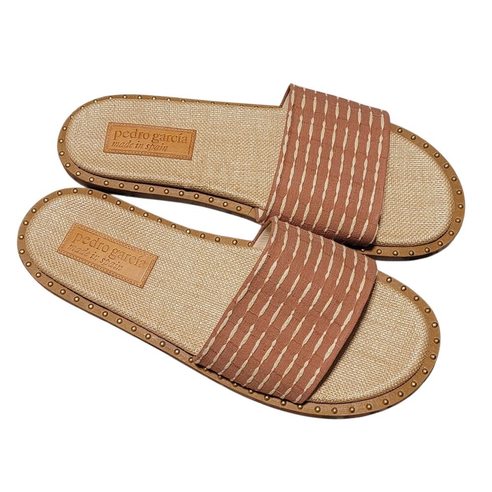 Pedro García Womens Slide Sandles in Earth Tones with Gold Studs Sz 10  Eu 40